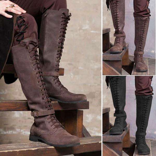 US$ 94.49 - Vintage Knight Knee High Lace Up Boots - www.insboys.com