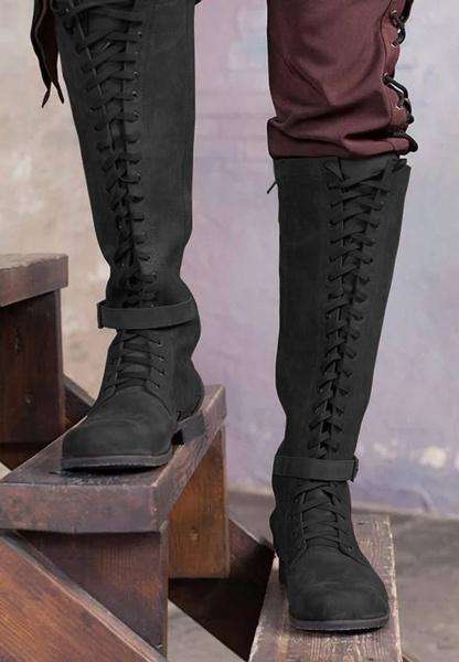 US$ 94.49 - Vintage Knight Knee High Lace Up Boots - www.insboys.com