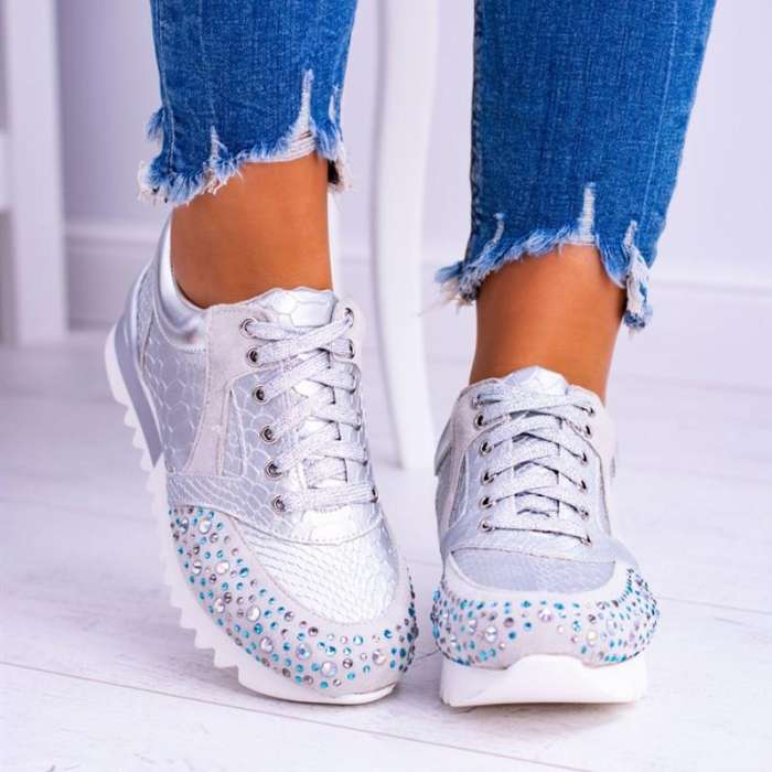 Women Shiny Lace Up Sneakers