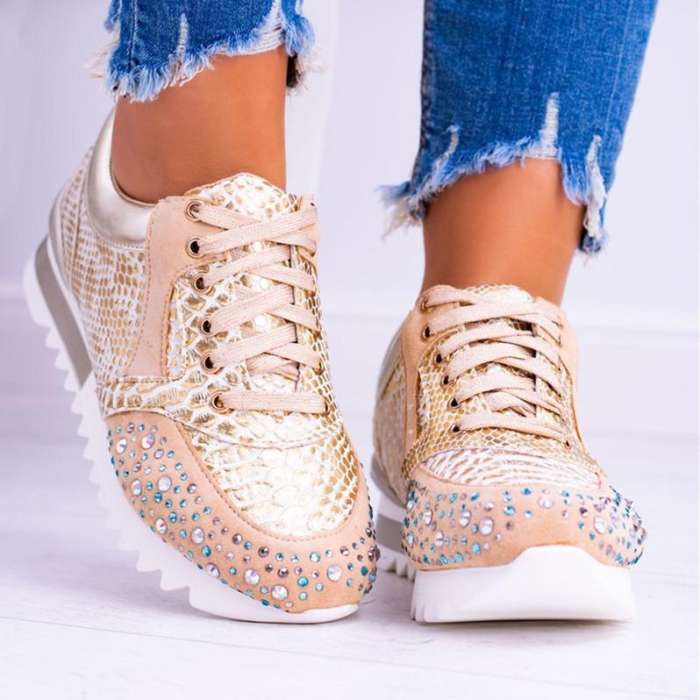 Women Shiny Lace Up Sneakers