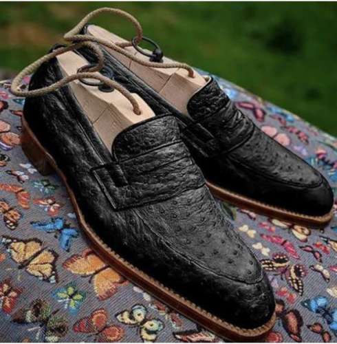 Men Handmade Ostrich Print Dress Shoes