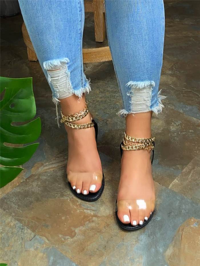 NEW! Women's Spring Metal Chain Slippers