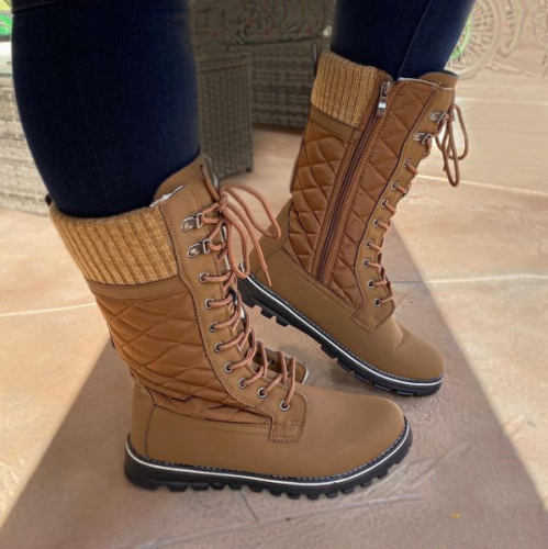 Women’s Fashion Winter Knitted Lace-Up Boots