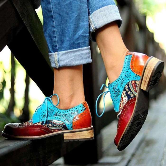 Women Casual Retro Pu Hollow-out Color-Blocking Daily Loafers