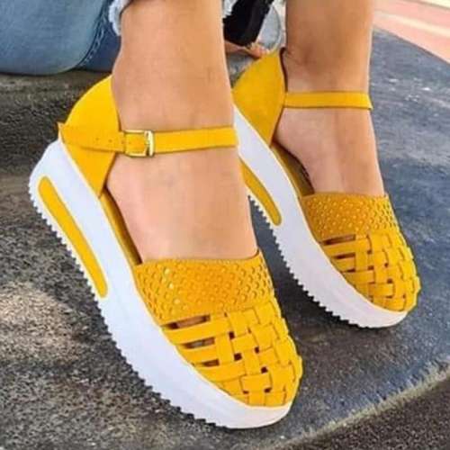 Women Casual Comfy Pu Hollow-out Buckle Thick Bottom Sandals