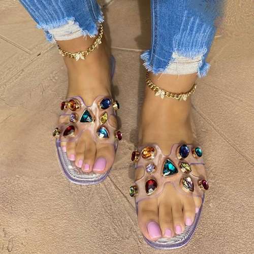 Fashion Western Gemstone Flat Slippers