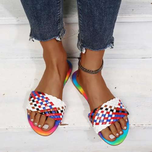 Women Stylish Rainbow Woven Pattern Slippers