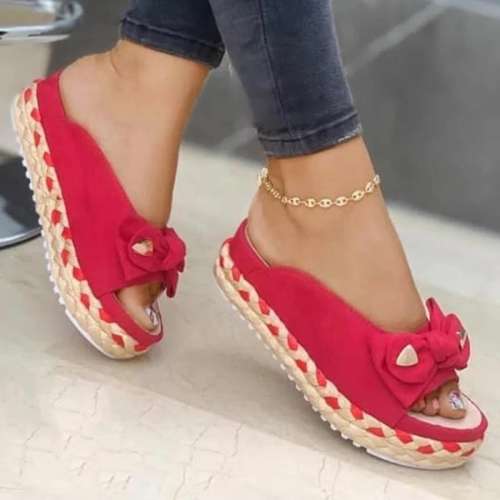 Women Casual Pu Bowknot Pure Color Braided Strap Flat Sandals