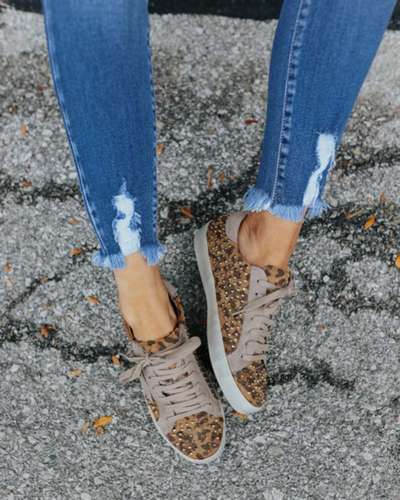 Faux Suede Studded Star Sneakers