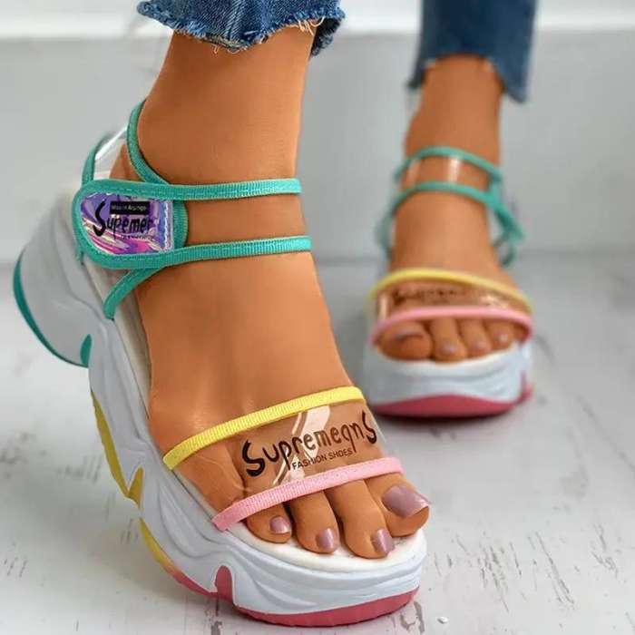 Colorblock Letter Print Muffin Sandals