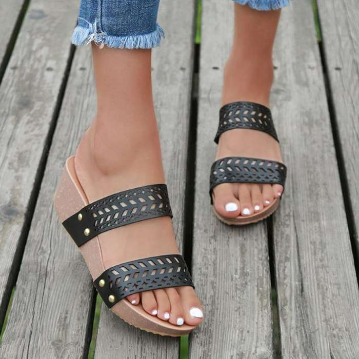 Cut-Outs Slip On Wedges Sandals