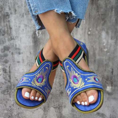 Women's Large Sizes Hollow Out Fish Mouth Embroidery Sandal