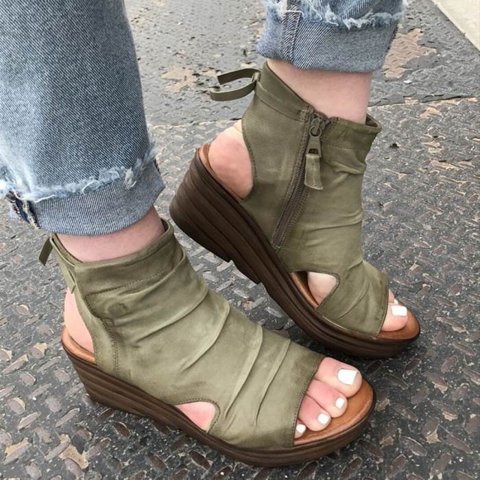 Women's Comfy Side Zipper Wedge Sandals