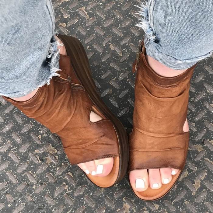 Women's Comfy Side Zipper Wedge Sandals