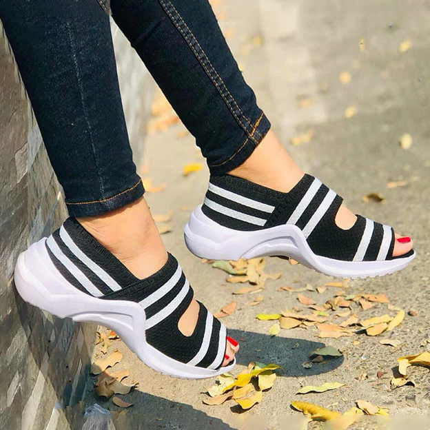 Comfy Flyknit Fabric Breathable Platform Sandals