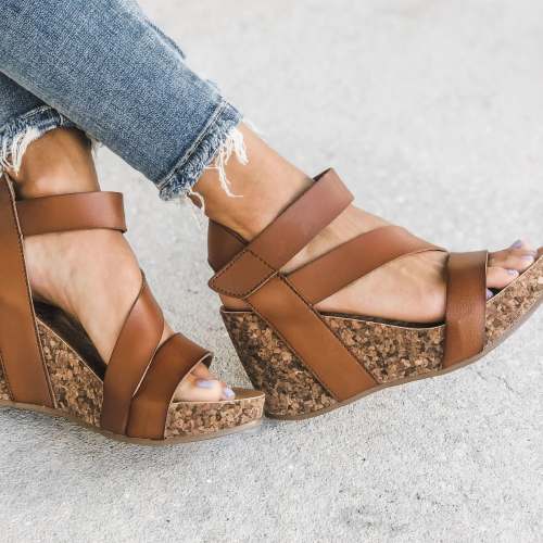 Women’s Fashion Retro Velcro Cork Wedge Sandals