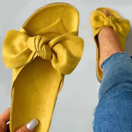 Women Casual Simple Shearling Bowknot Flat Sandals Slippers