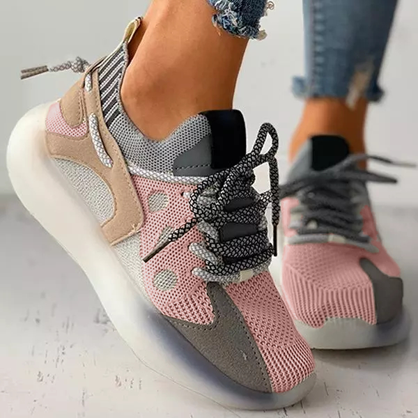 Women All Season Colorblock Lace-Up Breathable Knit Casual Sneakers
