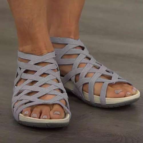 Round Toe Hollow-Out Breathable Flat Sandals