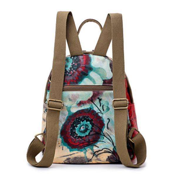 Flower Pattern Backpack Nylon Shoulder Bag