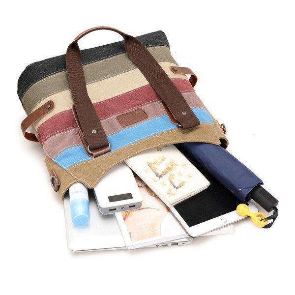 Canvas Stripe Handbag Vintage Contrast Color Shoulder Bag