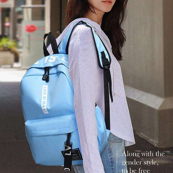 Women's Backpack Letter Pattern Chic Canvas Casual Back Bag