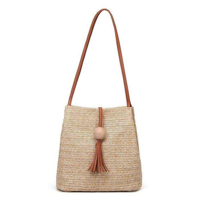 Womens Woven Straw Casual Beach Style Shoulder Bags