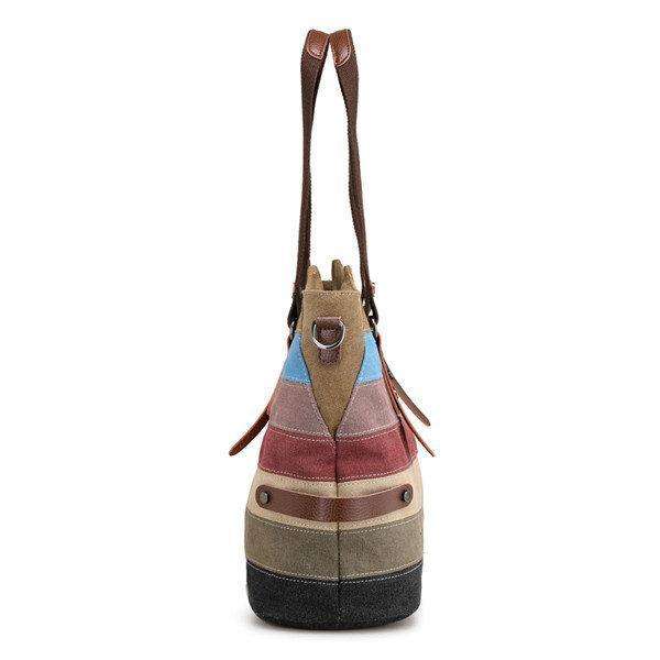 Canvas Stripe Handbag Vintage Contrast Color Shoulder Bag