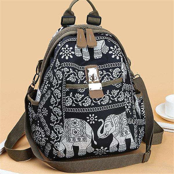 Women Elephant Print Travel Backpack National Shoulder Bag