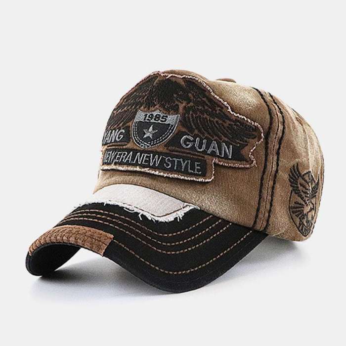 Men & Women Eagle Embroidered Letter Pattern Baseball Cap Embroidery Washed Distressed Cap