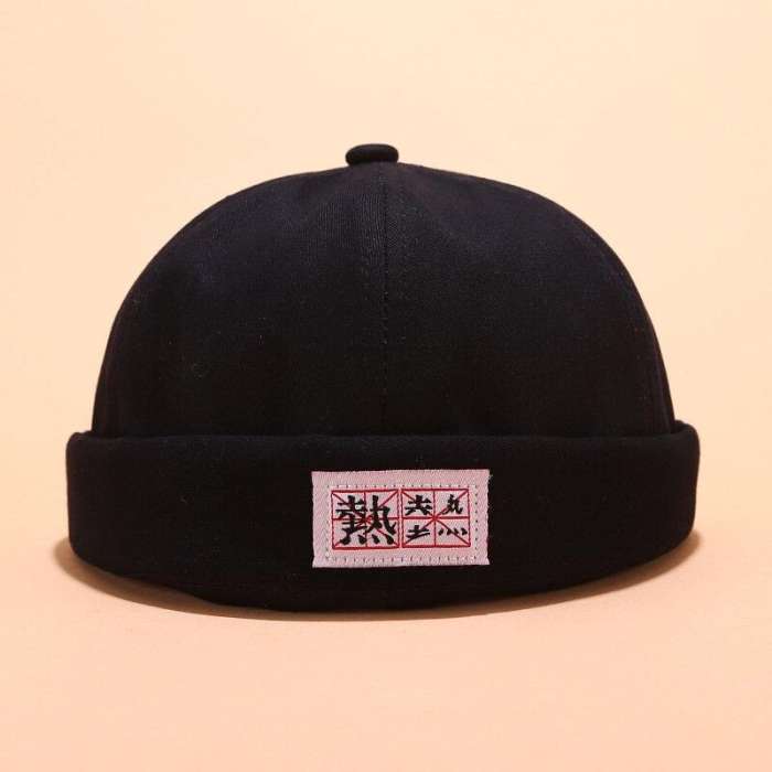 Men Women Cotton Solid Color Brimless Hats Skull Caps With Chinese Letters