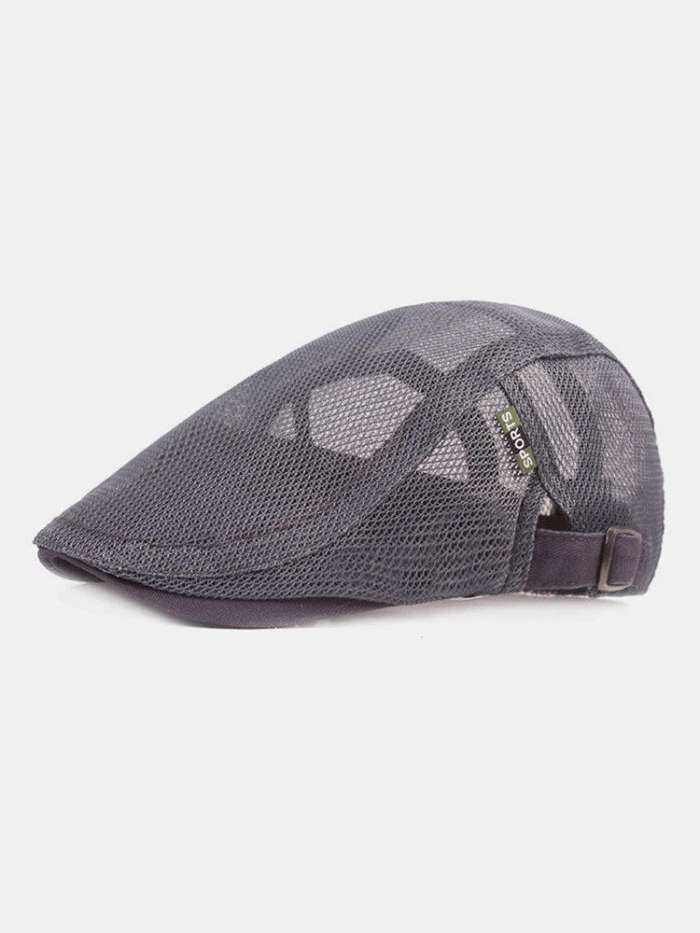 Unisex Full Mesh Solid Color Letters Cloth Label Cool Breathable Suncreen Beret Flat Cap