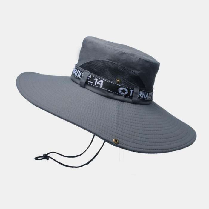 Mens Bucket Hat Outdoor Fishing Hat Climbing Mesh Breathable Sunshade Cap Oversized Brim With String