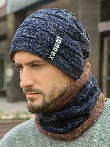 Men's Knitted Hat With Velvet Padded Wool Beanie Hat