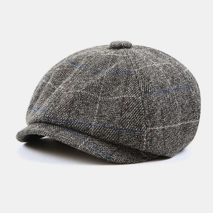 Men British Style Retro Elastic Casual Lattice Pattern Painter Newsboy Hat Beret Hat Octagonal Hat