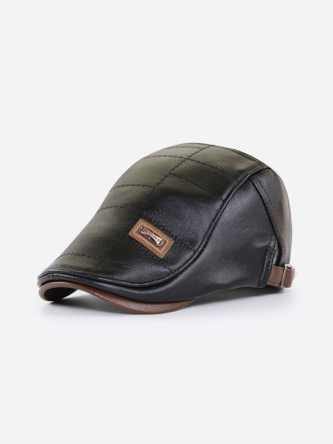 Men's Faux Leather Beret Hat Casual Newsboy Cap Warm Flat Caps