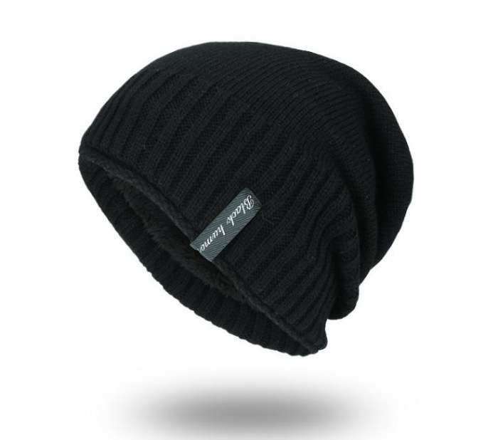 Men Solid Color Stripe Knitted Skullies Beanie Cap Earmuffs Warm Outdoor Casual Hats