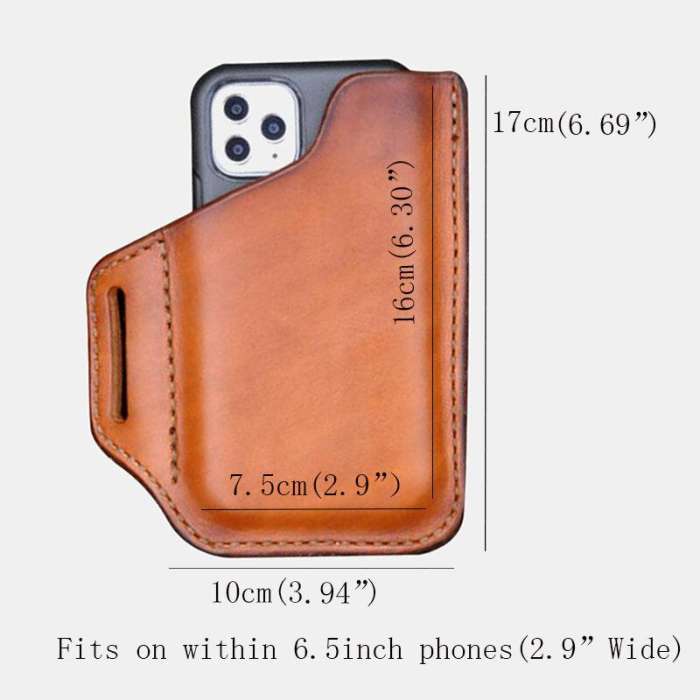 Men EDC Genuine Leather Retro 6.3 Inch Phone Bag