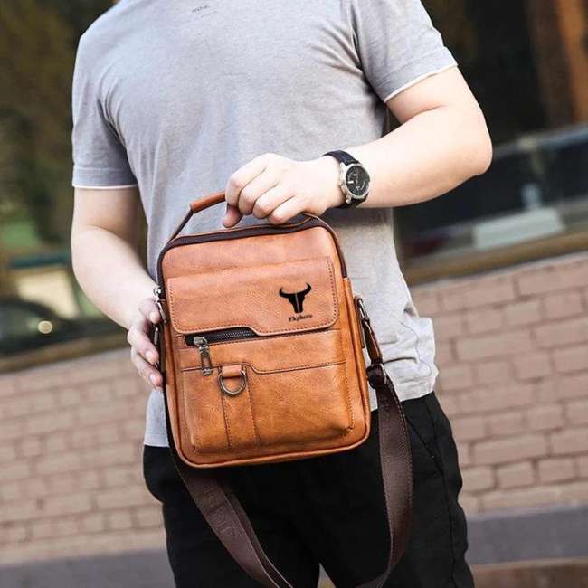 Men Multi-Carry PU Leather Solid Business Anti Theft Shoulder Bag Crossbody Bag