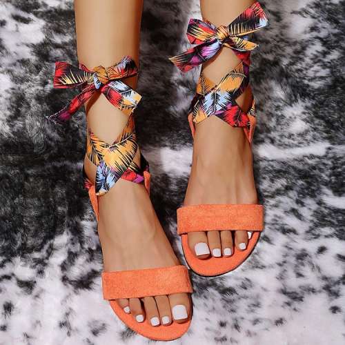 Casual Flower Bow Lace-Up Sandals