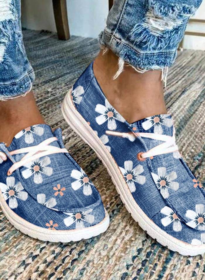 Women's Sneakers Floral Print Lace-up Canvas Sneakers