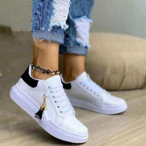 Women's Lace-up Closed Toe Fabric Leatherette Flat Heel Sneakers