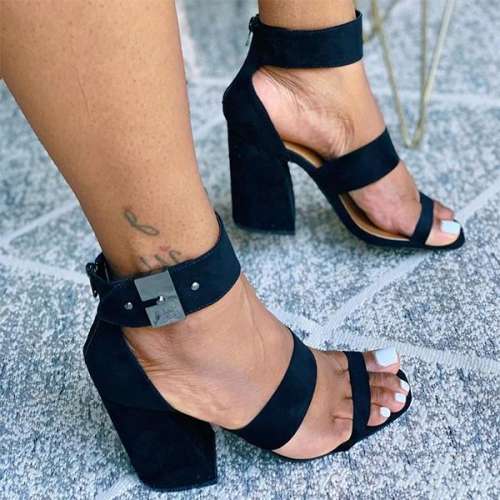 Elegant Zipper Ankle Buckle Block Heels