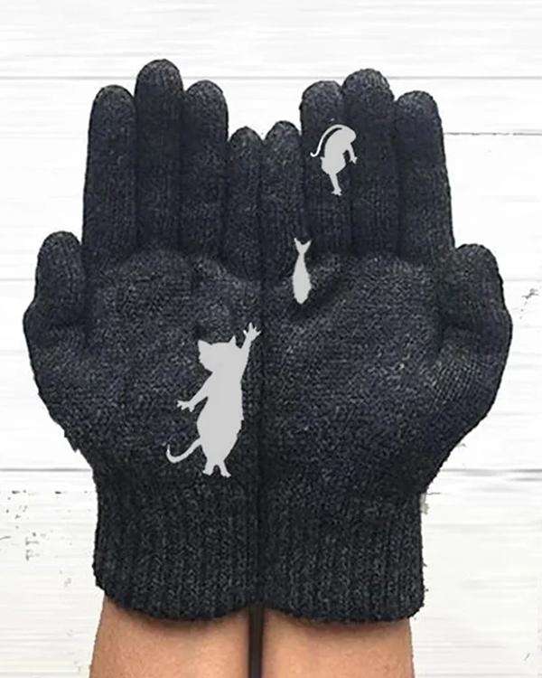 Cat and Fish Polyester Gloves
