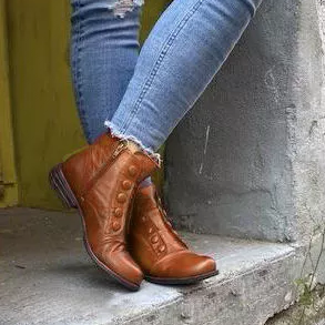 Fashion Women Flat Heel Flip Ankle Boots