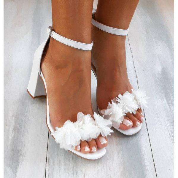 Womens Handmade Flower Buckle Thick Heel Sandals