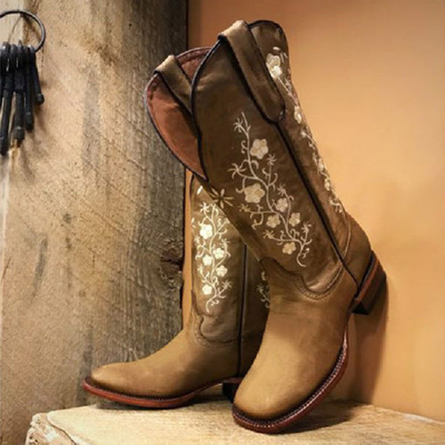 Women Winter Vintage Flower Printed Boots