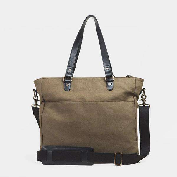 Full Grain Leather Canvas Laptop Tote Bag