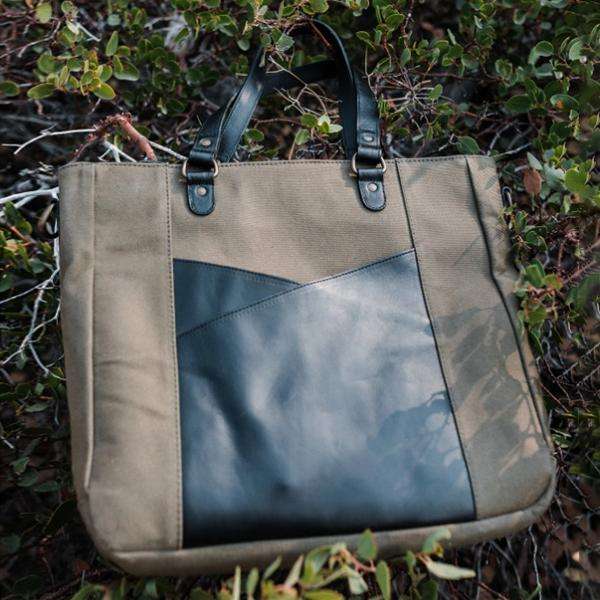 Full Grain Leather Canvas Laptop Tote Bag