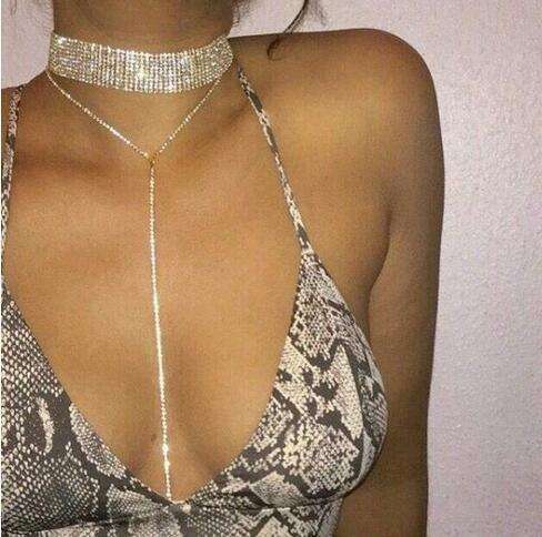Pop beam neck multilayer full diamond necklace